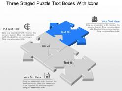 Rt three staged puzzle text boxes with icons powerpoint template