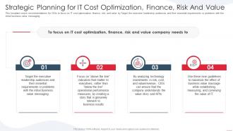 Rules for demonstrating the business value strategic planning for it cost optimization finance