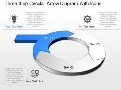 Rv three step circular arrow diagram with icons powerpoint template