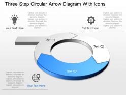 Rv three step circular arrow diagram with icons powerpoint template