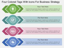 Rx four colored tags with icons for business strategy flat powerpoint design