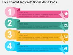 Ry four colored tags with social media icons flat powerpoint design