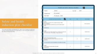 Safety And Health Induction Plan Checklist