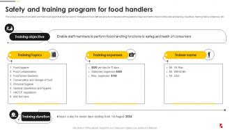 Safety And Training Program For Food Handlers Food Quality And Safety Management Guide