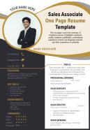 Sales associate one page resume template presentation report infographic ppt pdf document