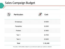 Sales campaign budget particulars ppt powerpoint presentation professional icons