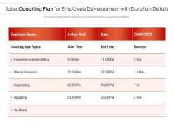Sales coaching plan for employee development with duration details