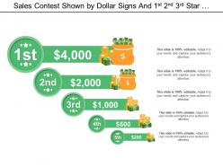Sales contest shown by dollar signs and 1st 2nd 3rd star position