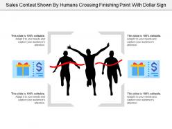 Sales Contest Shown By Humans Crossing Finishing Point With Dollar