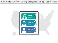 Sales contest shown by us map background and top three positions
