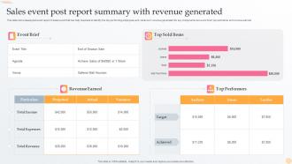 Sales Event Post Report Summary With Revenue Generated
