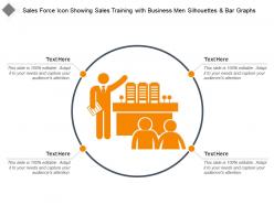 Sales force icon showing sales training with business men silhouettes and bar graphs