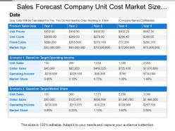 Sales forecast company unit cost market size share operating income