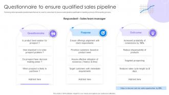 Sales Forecasting Models And Methods Questionnaire To Ensure Qualified Sales Pipeline SA SS