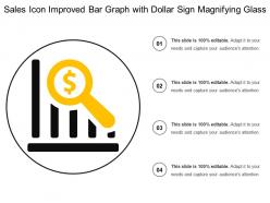 Sales icon improved bar graph with dollar sign magnifying glass