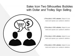 Sales icon two silhouettes bubbles with dollar and trolley sign selling