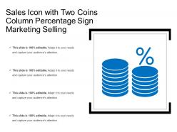 Sales Icon With Two Coins Column Percentage Sign Marketing Selling