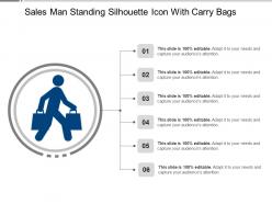 Sales man standing silhouette icon with carry bags ppt ideas