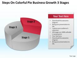 Sales management consultant steps colorful pie business growth 3 stages powerpoint templates 0527
