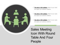 Sales meeting icon with round table and four people