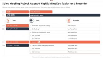 Sales Meeting Project Agenda Highlighting Key Topics And Presenter