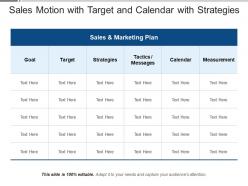 Sales motion with target and calendar with strategies