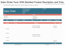 Sales order form with detailed product description and price