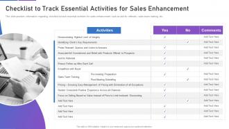 Sales playbook template checklist to track essential activities for sales enhancement