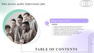 Sales Process Quality Improvement Plan Table Of Contents