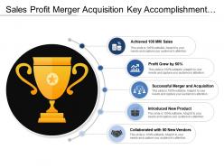Sales profit merger acquisition key accomplishments with cup and circles