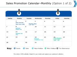 Sales Promotion Calendar Monthly Option Events Ppt Powerpoint Presentation Professional Deck