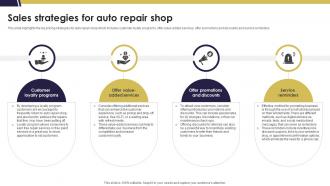 Sales Strategies For Auto Repair Shop Mechanic Shop Business Plan BP SS