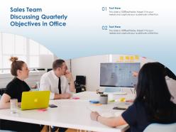 Sales team discussing quarterly objectives in office