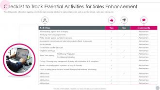 Salesperson Guidelines Playbook Checklist To Track Essential Activities Sales Enhancement