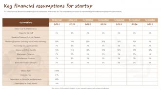 Salon Start Up Business Key Financial Assumptions For Startup BP SS