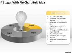 Sample business organizational chart 4 stages with pie bulb idea powerpoint slides