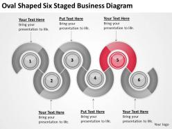Sample business process flow diagram oval shaped six staged powerpoint slides