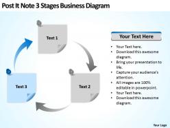Sample business process flow diagram post it note 3 stages powerpoint slides