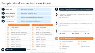 Sample Critical Success Factor Worksheet Developing Leadership Pipeline Through Succession