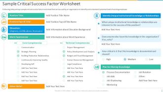 Sample Critical Success Factor Worksheet Introducing Employee Succession Planning