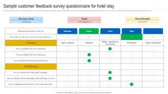 Sample Customer Feedback Survey Questionnaire For Hotel Stay Survey SS