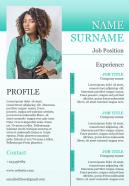Sample cv template with job position and profile