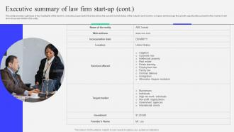 Sample Kirkland And Ellis Law Firm Executive Summary Of Law Firm Start Up BP SS Graphical Downloadable