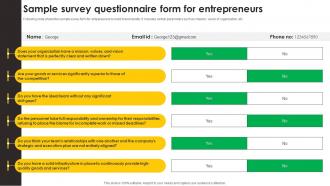 Sample Survey Questionnaire Form For Entrepreneurs Survey SS