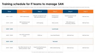 SAN Implementation Plan Training Schedule For IT Teams To Manage SAN