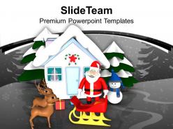 Santa with reindeer snowman hut work powerpoint templates ppt themes and graphics 0113