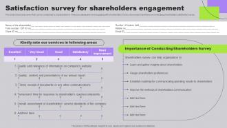 Satisfaction Survey For Shareholders Engagement Developing Long Term Relationship With Shareholders
