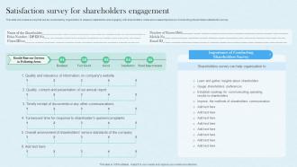 Satisfaction Survey For Shareholders Engagement Planning And Implementing Investor