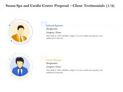 Sauna spa and cardio center proposal client testimonials r383 ppt template