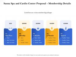 Sauna spa and cardio center proposal membership details ppt file formats